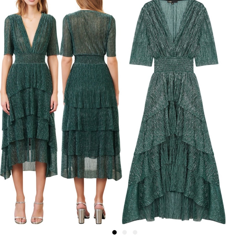 MAJE metallic thread high/low dress